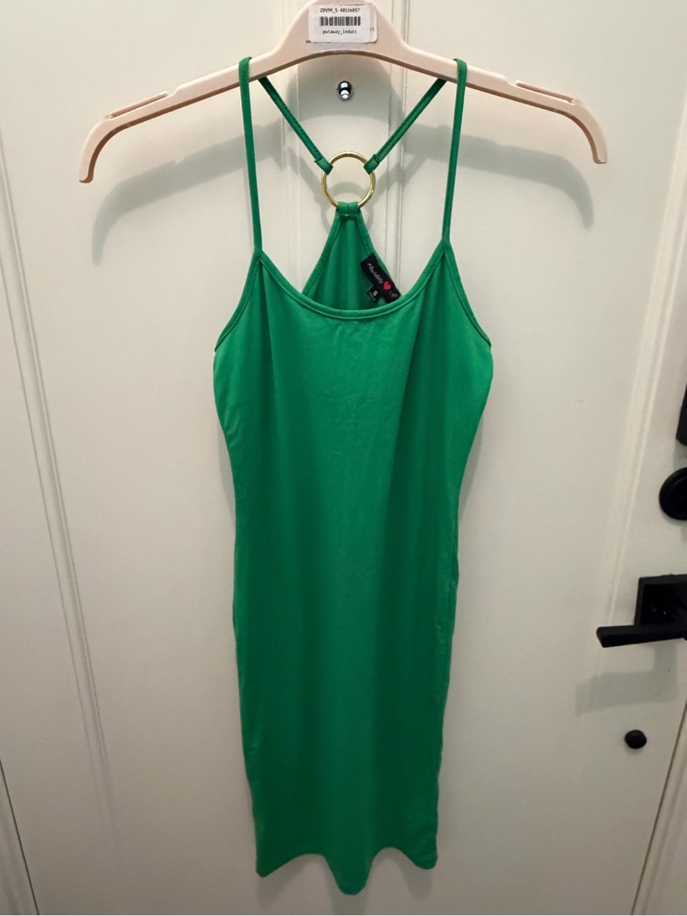 Absolutely Love It Green Bodycon Mini Dress O-Ring Racerback Cami Sz S